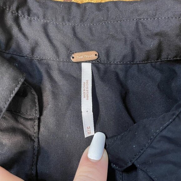 Free People Shoulder Ruched Collar Button Up Mini Dress Black Medium M - Picture 3 of 7